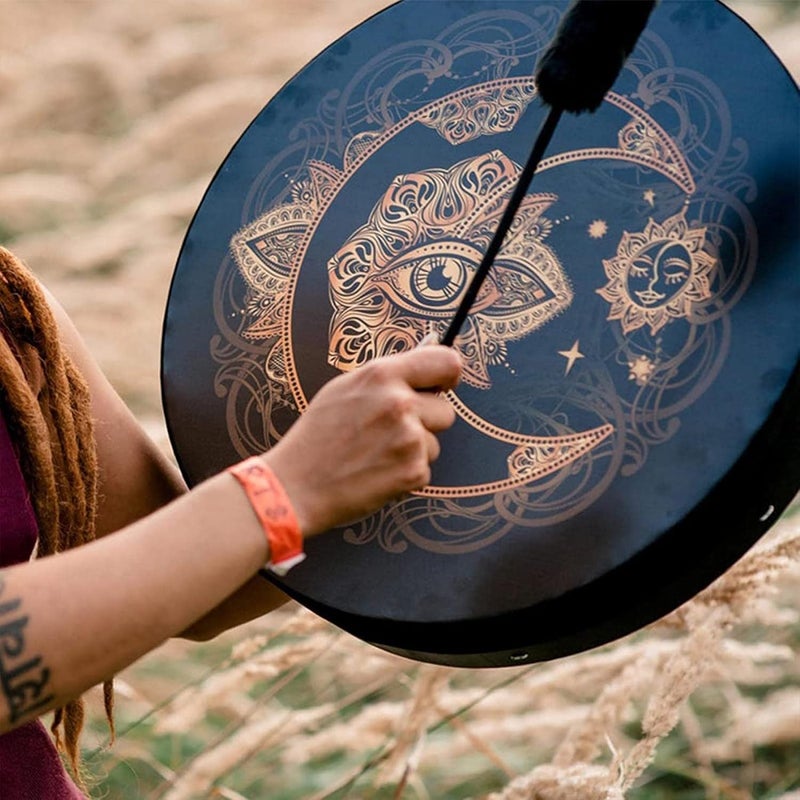 Firlar 10" Moon Phases Meditation Hand Drum Set With Drumstick - Sound Healer Shamanic Ritual Drum - Image 4